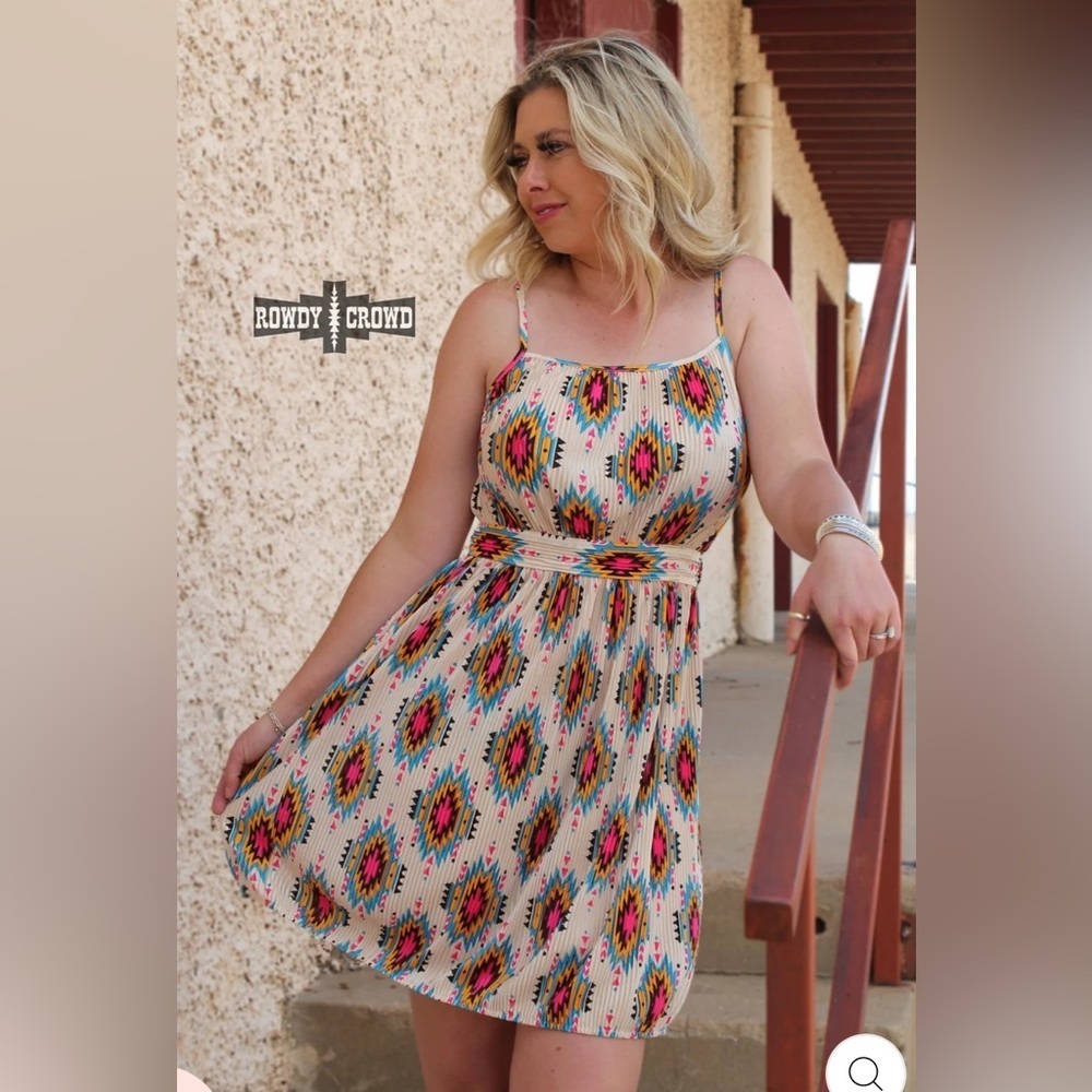 Rowdy Crowd Colorful Aztec Mini Dress Size L Western Cowgirls Date